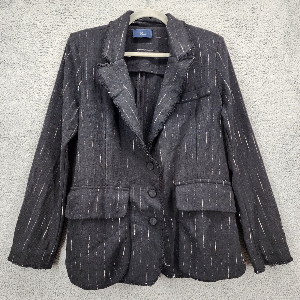 Baci Womens Medium‎ Pinstripe Raw Hem Blazer Jacket Black Gray Made in Italy